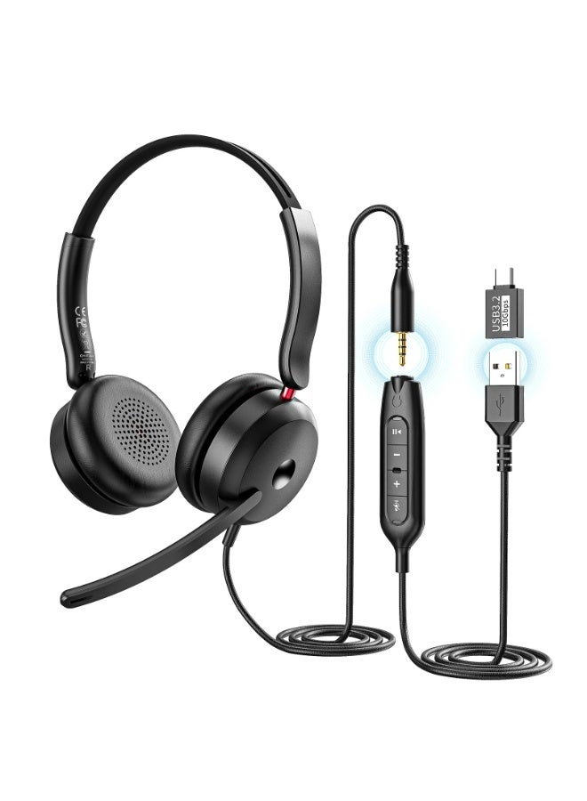 onikuma X81 RGB Wired Gaming Headset with Noise Cancelling Microphone, Surround Sound, LED Lighting, Comfortable Over-Ear Design with 3.5mm, USB-A and USB-C Connectivity for PC, PS5, PS4, Xbox and Laptop (Black) - Image 1